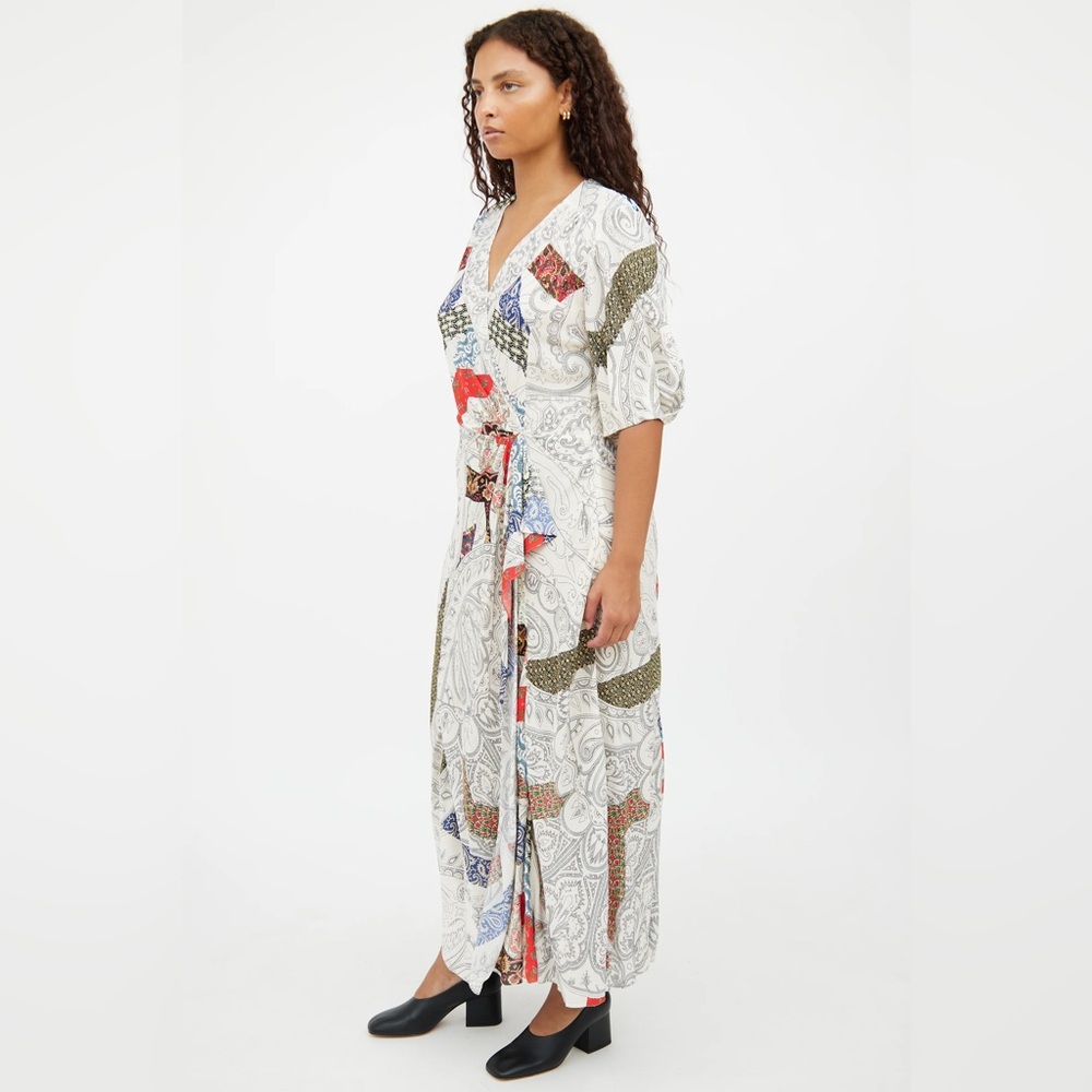 Etro Milano White Paisley Short Sleeve Midi Wrap Dress Size 40 IT/4 US